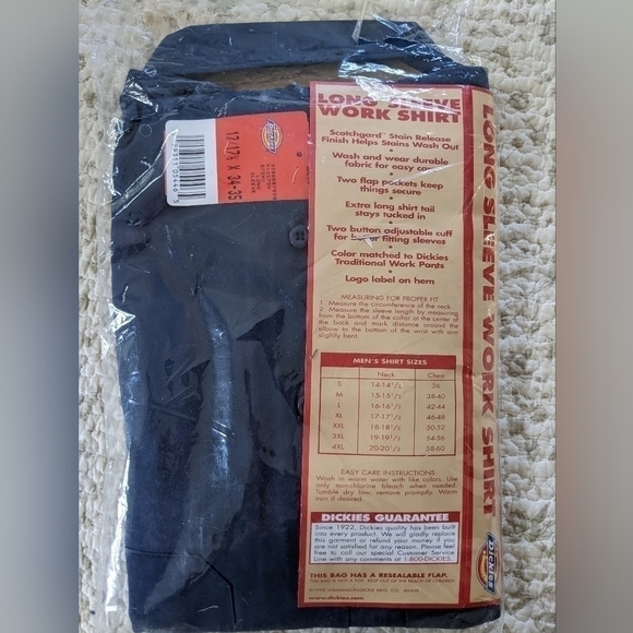 NWT Vintage Dickies Long Sleeve Work Shirt Blue 17/17.5 Scotchgard - Picture 3 of 6